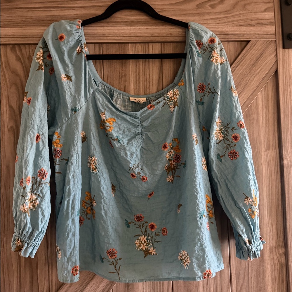 a.n.a Light Blue Floral Blouse